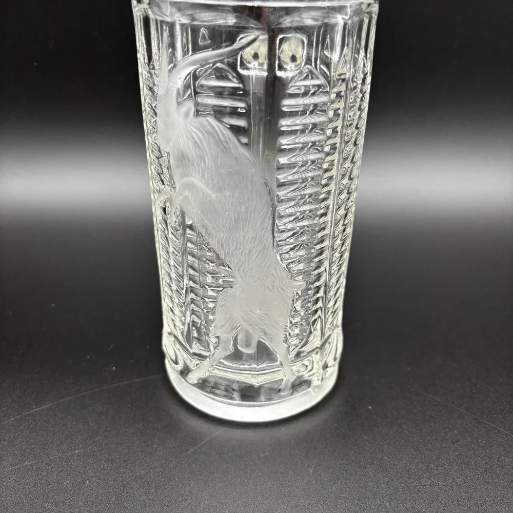 Bohemian Pressed‎ Glass German Tankard Mug Stein w Etched Ram Goat VTG 7.5